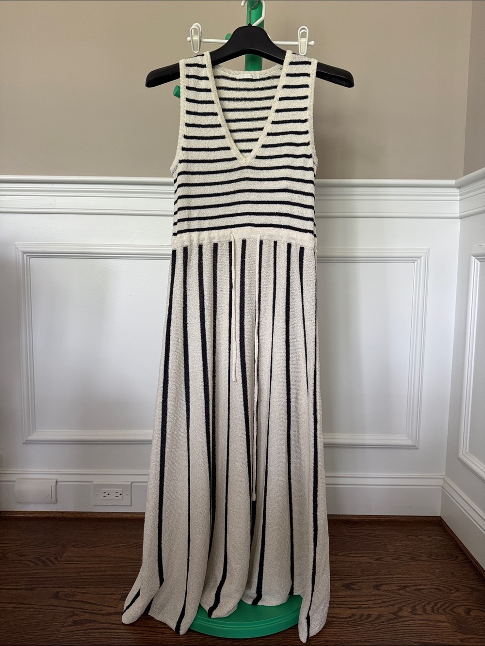 Zara Cream and Black Striped V‑Neck Maxi Dress